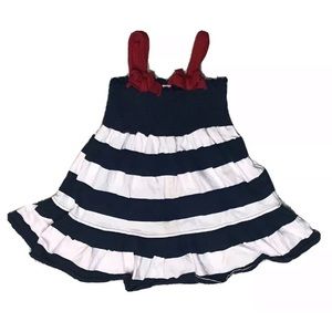 Toddler Nautical red bows navy white striped dress